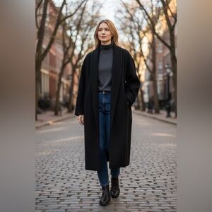 Vintage Samantha Taylor Black 100% Wool Long Coat Minimalist 90s Coat Size 12